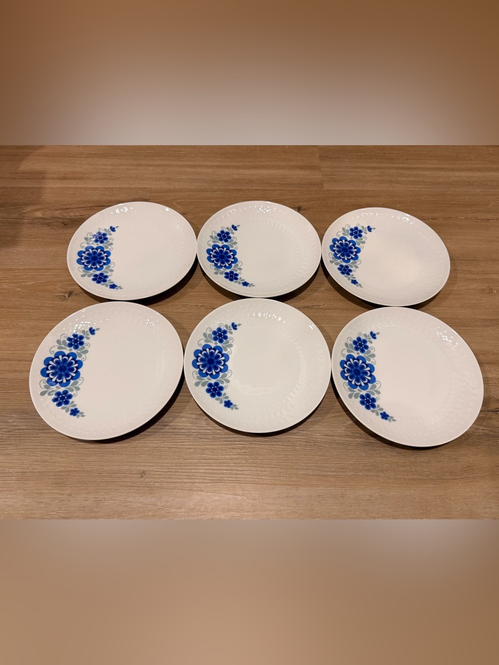 Mitterteich mid century Salad Plates with Blue Floral Accent - Set of 6